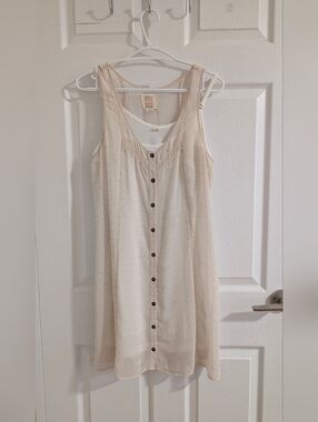 Quiksilver 2-in-1 Polka Dot Sun Dress White Lining Boho Festival Romantic - L
